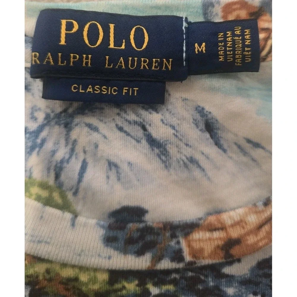 Polo Ralph Lauren Shirt Men Sky Blue‎ Japanese Seascape Eagle Pocket Preppy SZ M